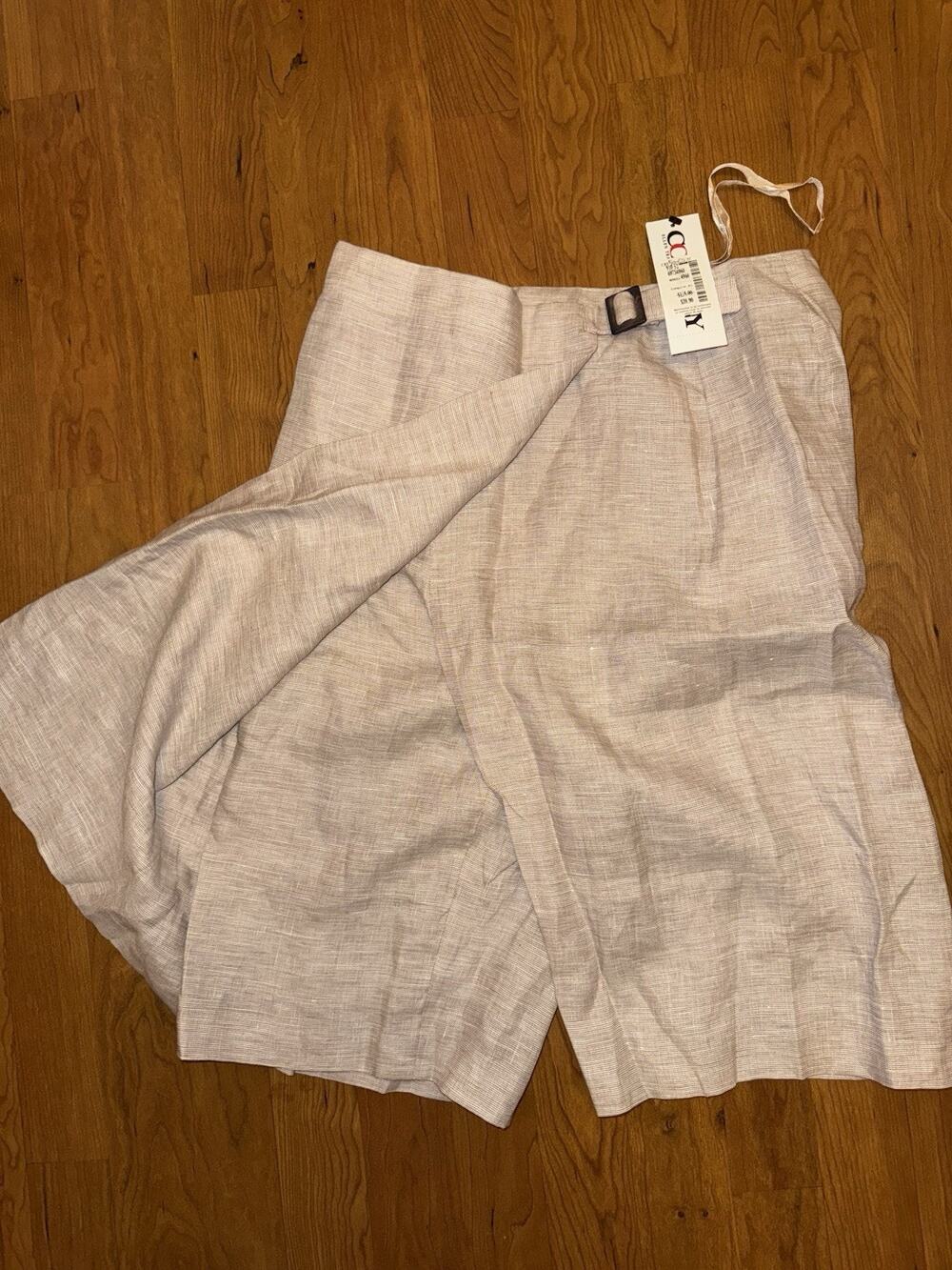 NWT VTG Ellen Tracy 100% Linen Career Skort Beige Coastal Gauze Size 6 Belt